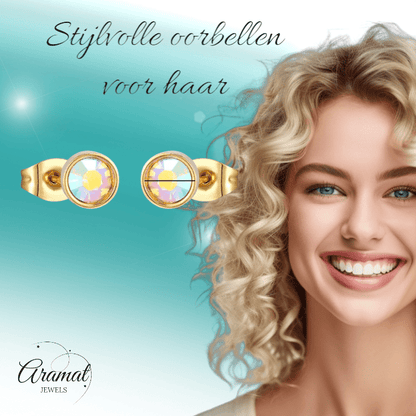 Goudkleurige AB kristallen oorbellen – 7 mm - oor4200 - Oorbellen kopen# - 7mm - AB - AB Transparant