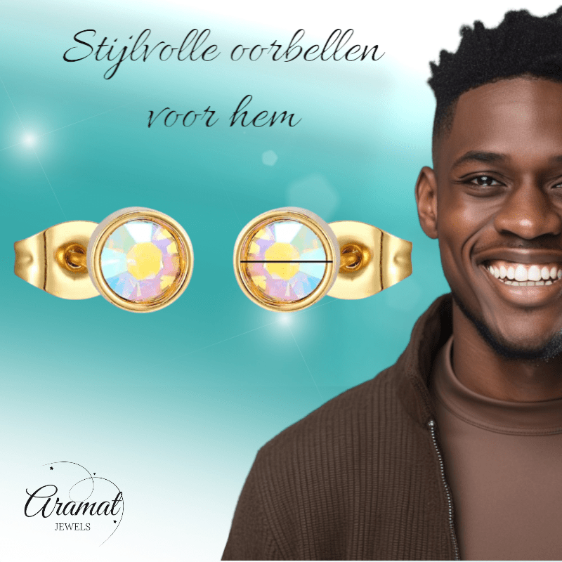 Goudkleurige AB kristallen oorbellen – 7 mm - oor4200 - Oorbellen kopen# - 7mm - AB - AB Transparant