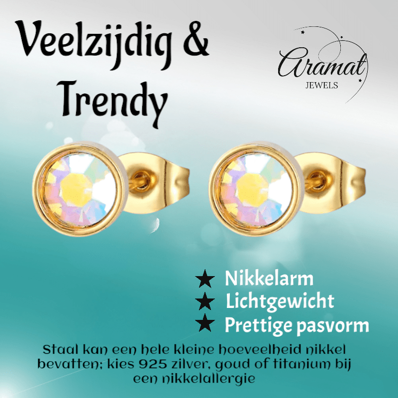 Goudkleurige AB kristallen oorbellen – 8 mm - oor4117 - Oorbellen kopen# - 8mm - AB - AB Transparant