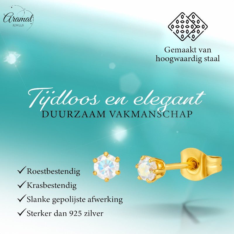 Goudkleurige AB zirkonia oorbellen – 3 mm - oor4381 - Oorbellen kopen# - 3mm - AB - AB Transparant