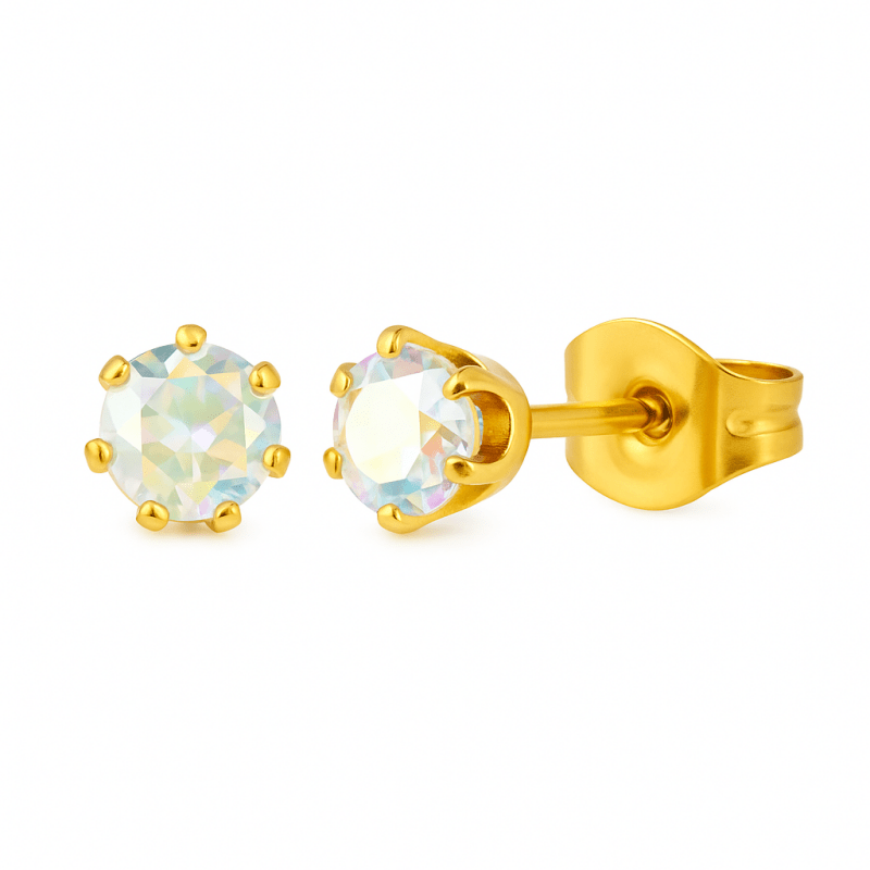Goudkleurige AB zirkonia oorbellen – 4 mm - oor2094 - Oorbellen kopen# - 4mm - AB - AB Transparant