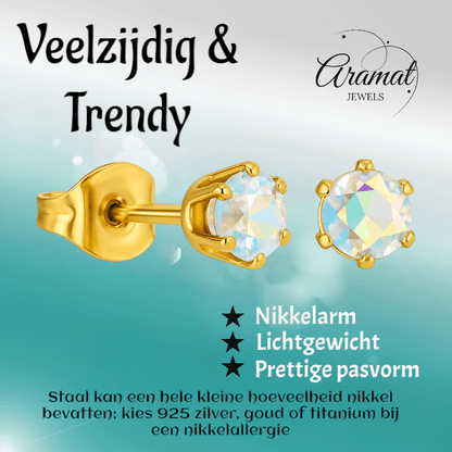 Goudkleurige AB zirkonia oorbellen – 5 mm - oor3628 - Oorbellen kopen# - 5mm - AB - AB Transparant