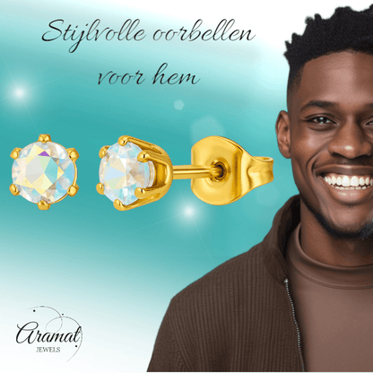 Goudkleurige AB zirkonia oorbellen – 5 mm - oor3628 - Oorbellen kopen# - 5mm - AB - AB Transparant