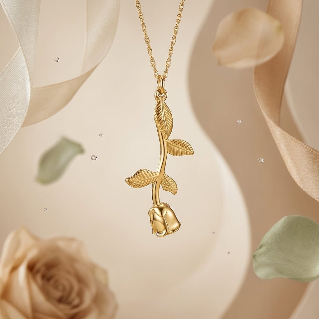 Goudkleurige Ashanger Roos - RVS - Aramat Jewels - Gedenkhangers - cadeautip