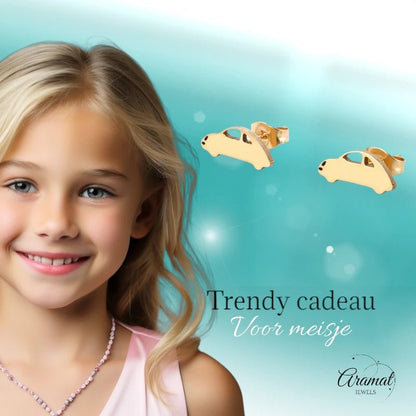 Goudkleurige Auto Oorbellen in Staal (13x5mm) - oor486 - Oorbellen kopen# - 13mm - alles - auto