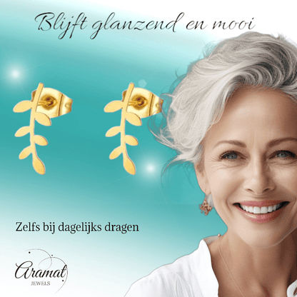 Goudkleurige blad oorbellen 12 mm - RVS - oor578 - Oorbellen kopen# - 12mm - alles - blad