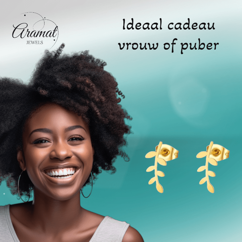 Goudkleurige blad oorbellen 12 mm - RVS - oor578 - Oorbellen kopen# - 12mm - alles - blad