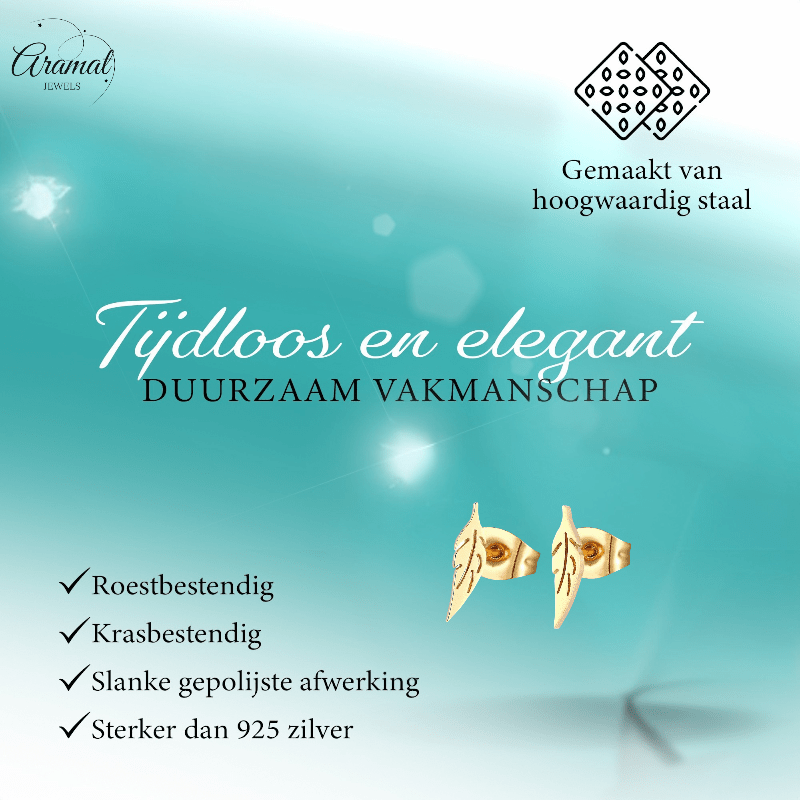 Goudkleurige blad oorstuds 10×2 mm - oor347 - Oorbellen kopen# - 10mm - alles - blad