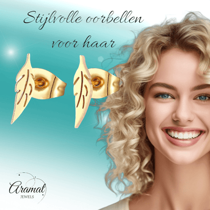 Goudkleurige blad oorstuds 10×2 mm - oor347 - Oorbellen kopen# - 10mm - alles - blad