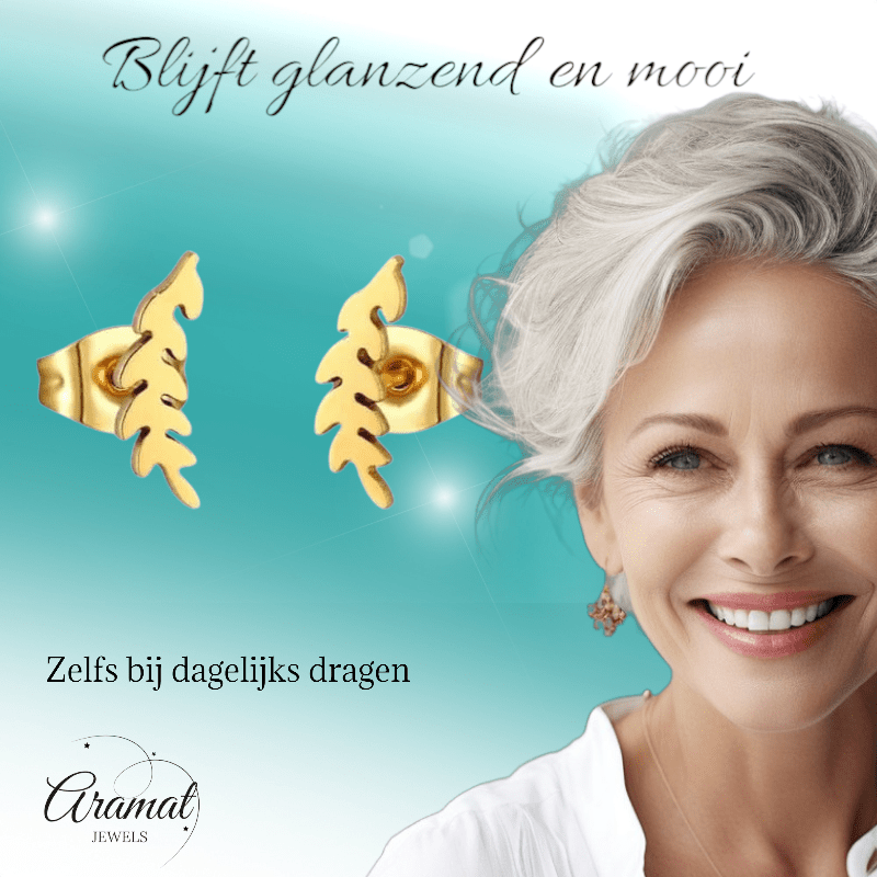 Goudkleurige blad oorstuds 10×3 mm - oor3422 - Oorbellen kopen# - 10mm - alles - blad