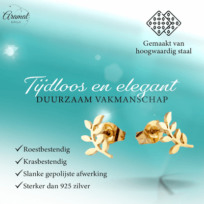 Goudkleurige blad oorstuds 10×5 mm - oor3464 - Oorbellen kopen# - 10mm - alles - blad