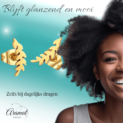 Goudkleurige blad oorstuds 12×4 mm - oor502 - Oorbellen kopen# - 12mm - alles - blad