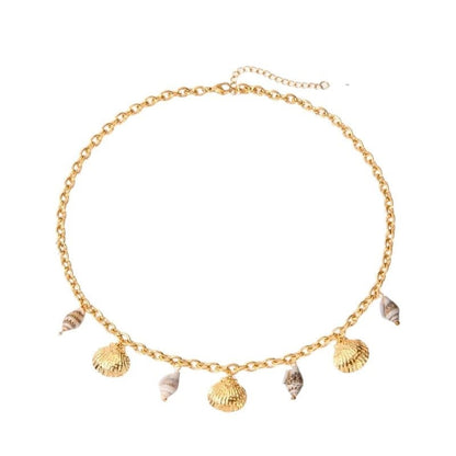 Goudkleurige damesketting met echte schelpen – 40+5 cm - ket1172 - 513516 - Halskettingen kopen# - 40cm - alles - Bedelketting