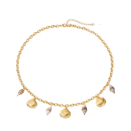 Goudkleurige damesketting met echte schelpen – 40+5 cm - ket1172 - 513516 - Halskettingen kopen# - 40cm - alles - Bedelketting
