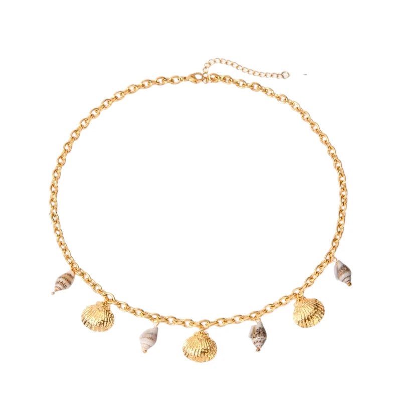 Goudkleurige damesketting met echte schelpen – 40+5 cm - ket1172 - 513516 - Halskettingen kopen# - 40cm - alles - Bedelketting