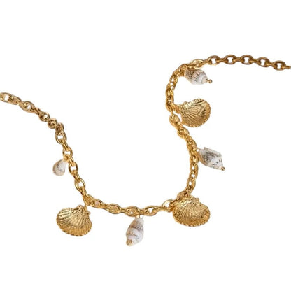 Goudkleurige damesketting met echte schelpen – 40+5 cm - ket1172 - 513516 - Halskettingen kopen# - 40cm - alles - Bedelketting