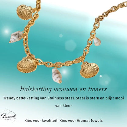 Goudkleurige damesketting met echte schelpen – 40+5 cm - ket1172 - 513516 - Halskettingen kopen# - 40cm - alles - Bedelketting
