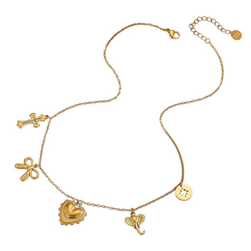 Goudkleurige damesketting met kristal en bedels - ket1167 - 919868 - Halskettingen kopen# - 40cm - alles - Bedelketting