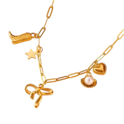 Goudkleurige damesketting met speelse bedels – 45+5 cm - ket1166 - 511135 - Halskettingen kopen# - 45cm - alles - Bedelketting