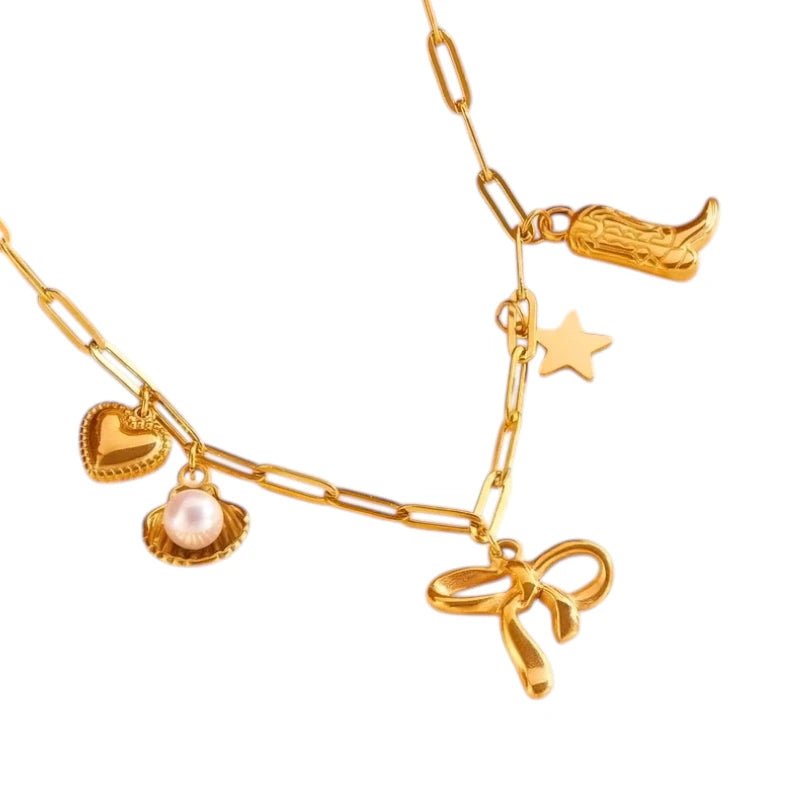 Goudkleurige damesketting met speelse bedels – 45+5 cm - ket1166 - 511135 - Halskettingen kopen# - 45cm - alles - Bedelketting