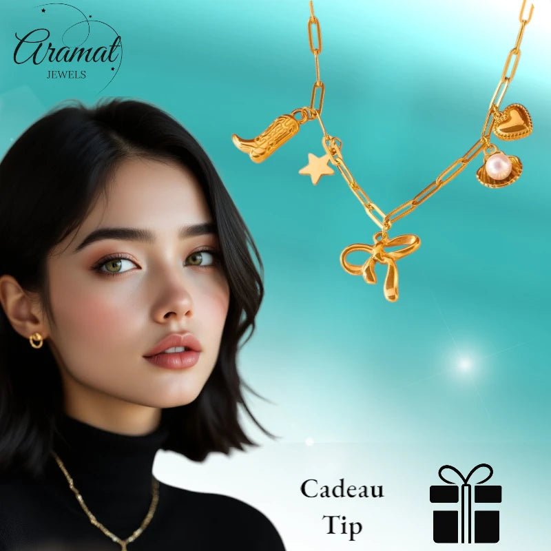 Goudkleurige damesketting met speelse bedels – 45+5 cm - ket1166 - 511135 - Halskettingen kopen# - 45cm - alles - Bedelketting