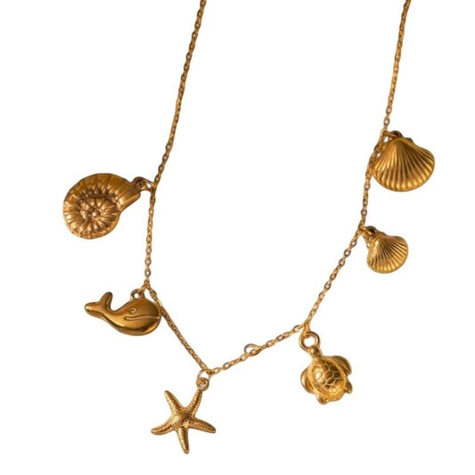 Goudkleurige damesketting met zee - bedels – 40+5 cm - ket1169 - 599158 - Halskettingen kopen# - 40cm - alles - Bedelketting