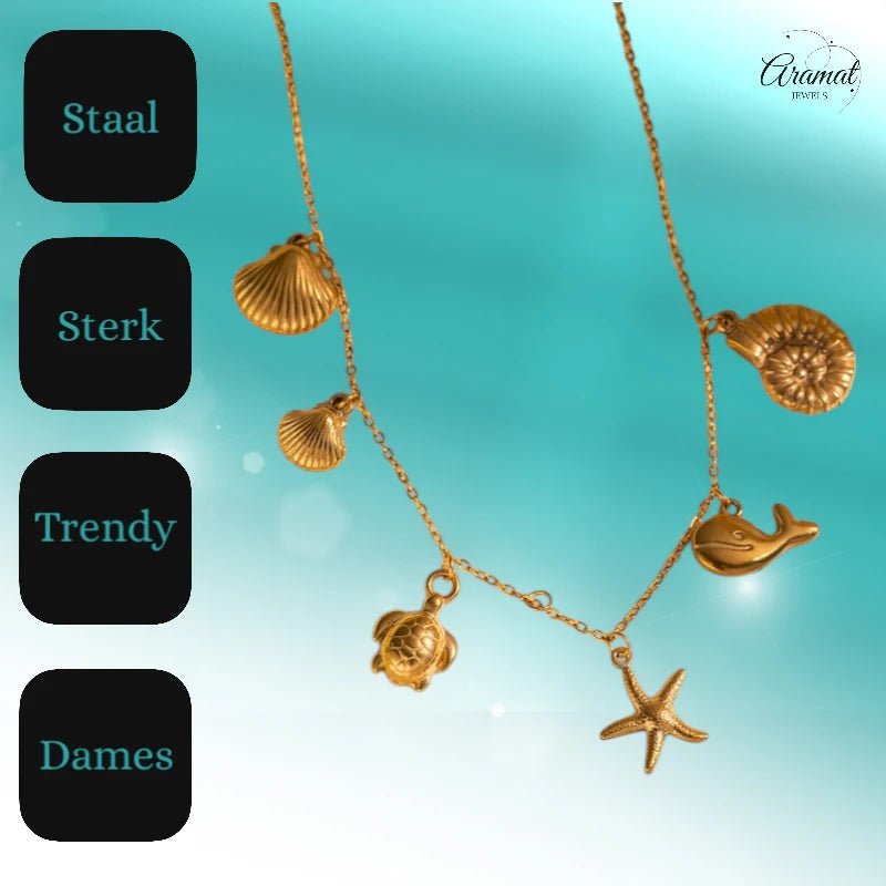 Goudkleurige damesketting met zee - bedels – 40+5 cm - ket1169 - 599158 - Halskettingen kopen# - 40cm - alles - Bedelketting