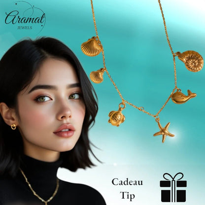 Goudkleurige damesketting met zee - bedels – 40+5 cm - ket1169 - 599158 - Halskettingen kopen# - 40cm - alles - Bedelketting