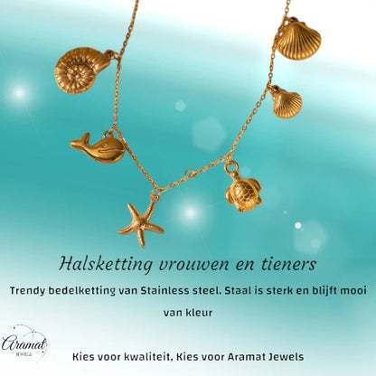 Goudkleurige damesketting met zee - bedels – 40+5 cm - ket1169 - 599158 - Halskettingen kopen# - 40cm - alles - Bedelketting