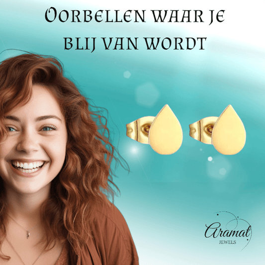 Goudkleurige druppel oorbellen – 9x6 mm - oor1100 - xe55287 - Oorbellen kopen# - 9mm - alles - cadeau