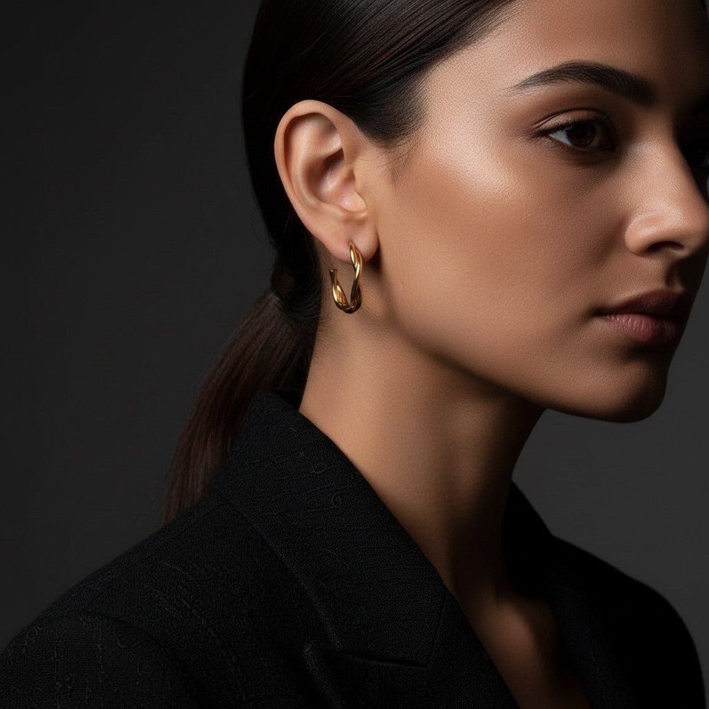 Goudkleurige Gedraaide Halve Oorringen 30x4mm RVS - Aramat Jewels - Oorbellen - cadeautip