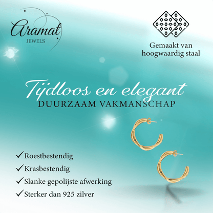 Goudkleurige Gedraaide Halve Oorringen 30x4mm RVS - Aramat Jewels - RVS Sieraden - Oorbellen - cadeautip