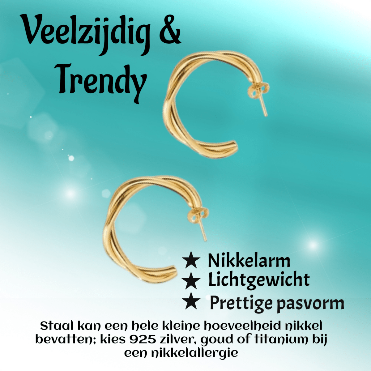 Goudkleurige Gedraaide Halve Oorringen 30x4mm RVS - Aramat Jewels - RVS Sieraden - Oorbellen - cadeautip