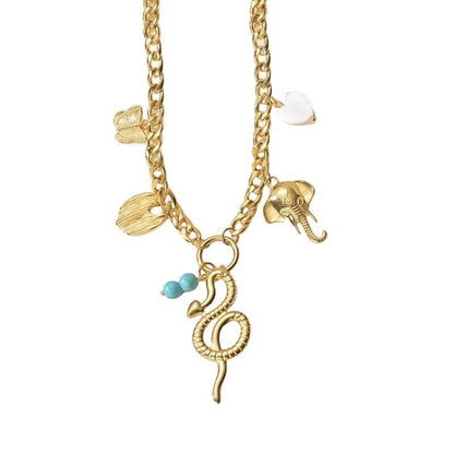Goudkleurige gourmetketting met natuursteen & bedels – 45+5 cm - ket1179 - 769520 - Halskettingen kopen# - 45cm - alles - Bedelketting