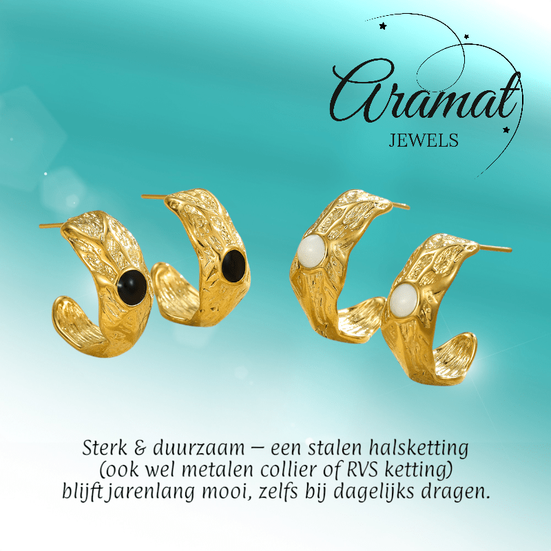 Goudkleurige Halve Oorringen Emaille Cirkel 25x10mm - Aramat Jewels - RVS Sieraden - Oorbellen - cadeautip