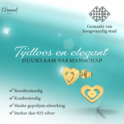 Goudkleurige hartjes oorstekers – 11x9mm RVS - Aramat Jewels - Oorbellen - cadeautip