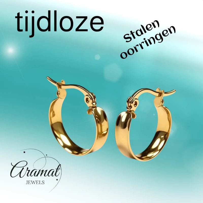 Goudkleurige Hoops RVS – Gladde Oorbellen (16 mm Diameter) - Aramat Jewels - Oorringen - cadeautip