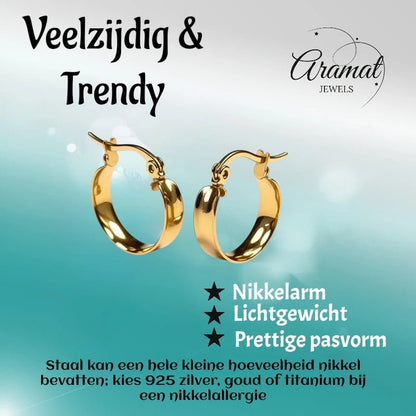 Goudkleurige Hoops RVS – Gladde Oorbellen (16 mm Diameter) - Aramat Jewels - Oorringen - cadeautip