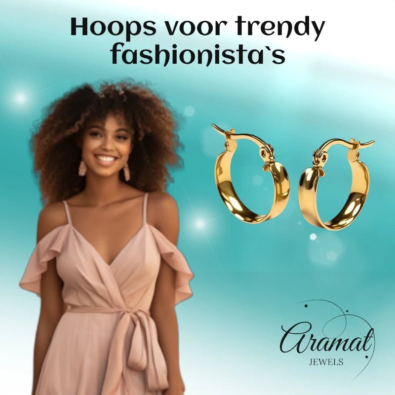Goudkleurige Hoops RVS – Gladde Oorbellen (16 mm Diameter) - Aramat Jewels - Oorringen - cadeautip