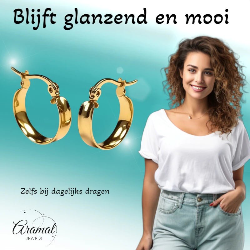 Goudkleurige Hoops RVS – Gladde Oorbellen (16 mm Diameter) - Aramat Jewels - Oorringen - cadeautip
