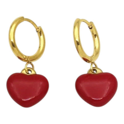 Goudkleurige Huggie Oorringen met Rood Hartje - oor6397 - 807432 - Oorringen kopen# - 14mm - alles - cadeau