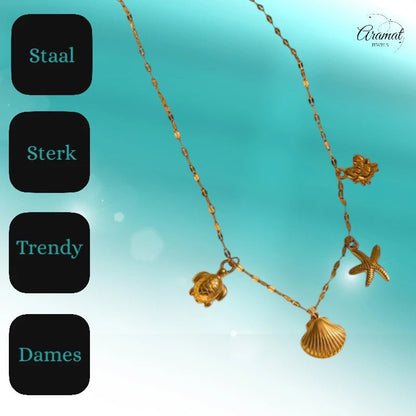 Goudkleurige ketting met schelpen & zeethema - bedels - ket1161 - 599157 - Halskettingen kopen# - 40cm - alles - Bedelketting