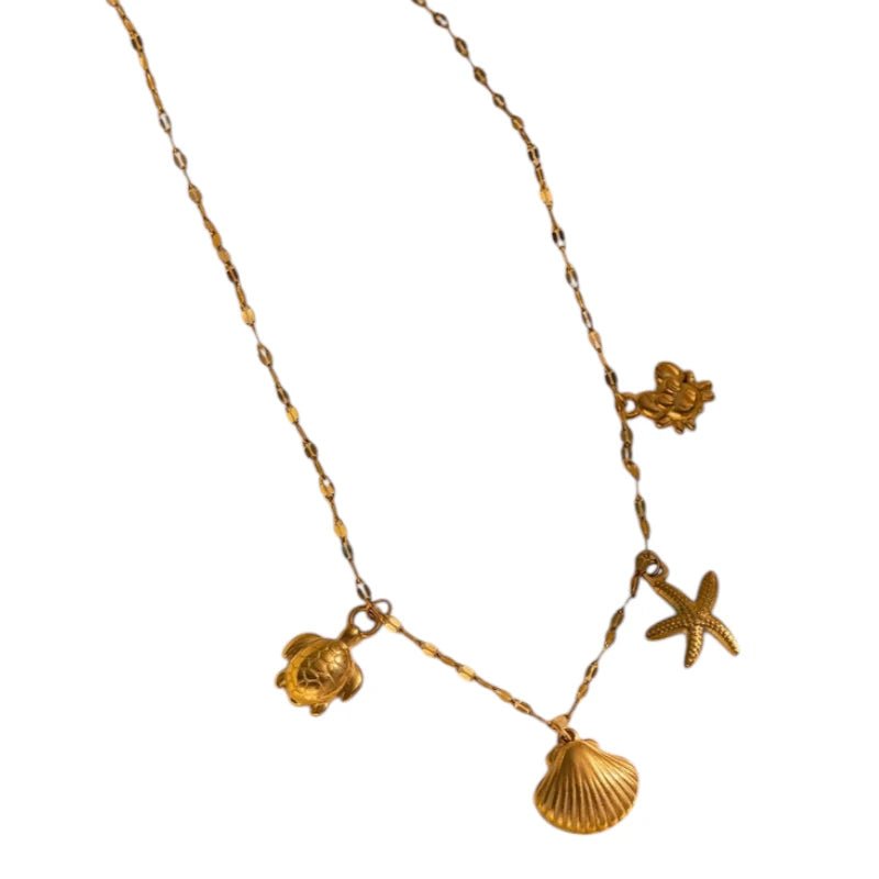 Goudkleurige ketting met schelpen & zeethema - bedels - ket1161 - 599157 - Halskettingen kopen# - 40cm - alles - Bedelketting