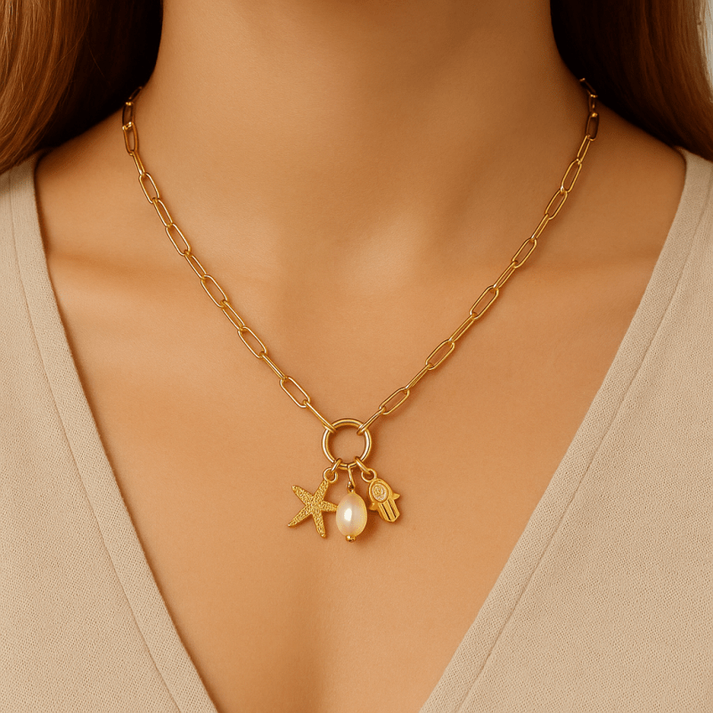 Goudkleurige ketting met verwisselbare bedels – 45 cm - ket1173 - 683680 - Halskettingen kopen# - 45cm - alles - Bedelketting