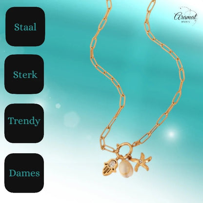 Goudkleurige ketting met verwisselbare bedels – 45 cm - ket1173 - 683680 - Halskettingen kopen# - 45cm - alles - Bedelketting