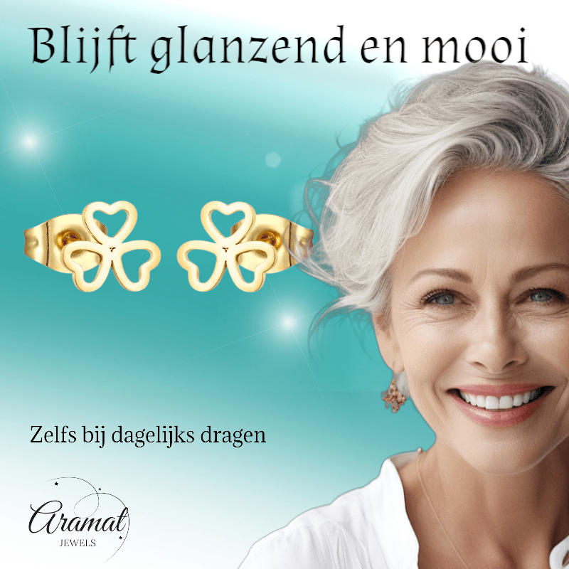 Goudkleurige klavertje drie oorstekers – 8mm - Aramat Jewels - Oorbellen - cadeautip
