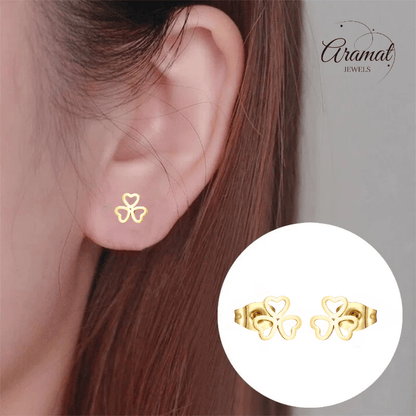 Goudkleurige klavertje drie oorstekers – 8mm - Aramat Jewels - Oorbellen - cadeautip