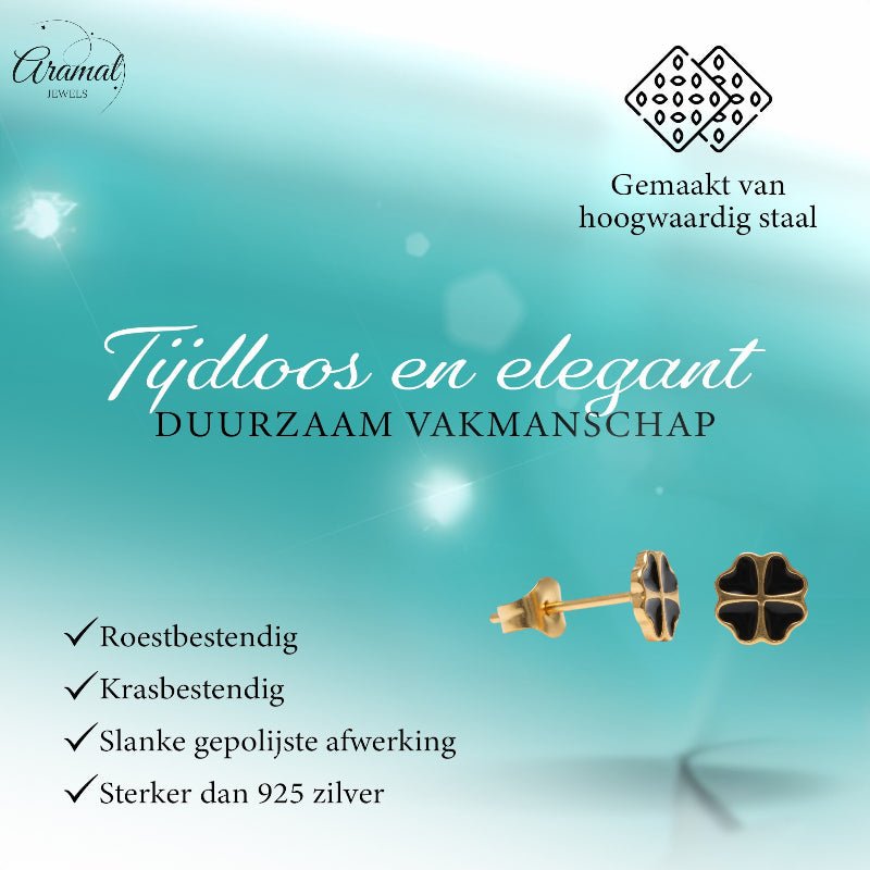 Goudkleurige Klavertje Vier Oorbellen Met Emaille - Aramat Jewels - Oorbellen - cadeautip