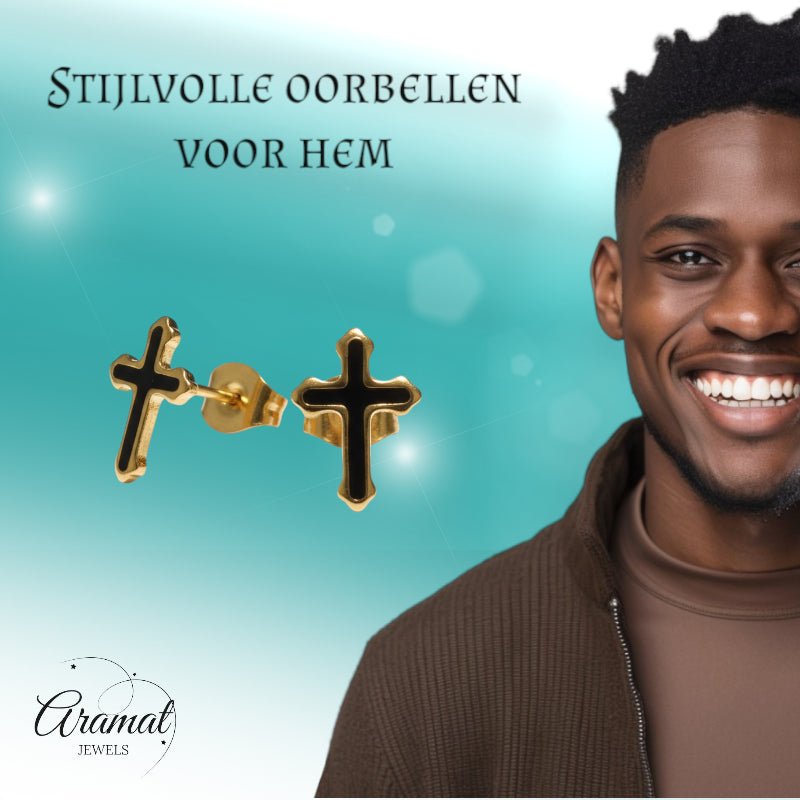 Goudkleurige Kruisjes Oorbellen Met Emaille Afwerking - Aramat Jewels - Oorbellen - cadeautip