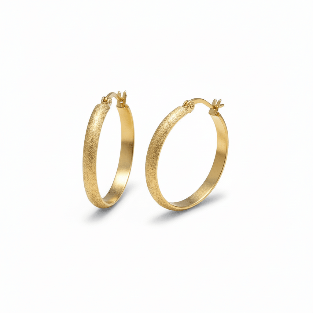 Goudkleurige Matte RVS Oorringen Sandblasted - 30 mm - Aramat Jewels - Oorringen - cadeautip